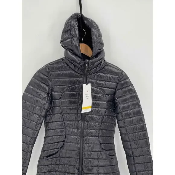 Lululemon Pack It Down Shine Jacket Long Women’s Size 2 Black Hooded New Winter - Picture 2 of 12